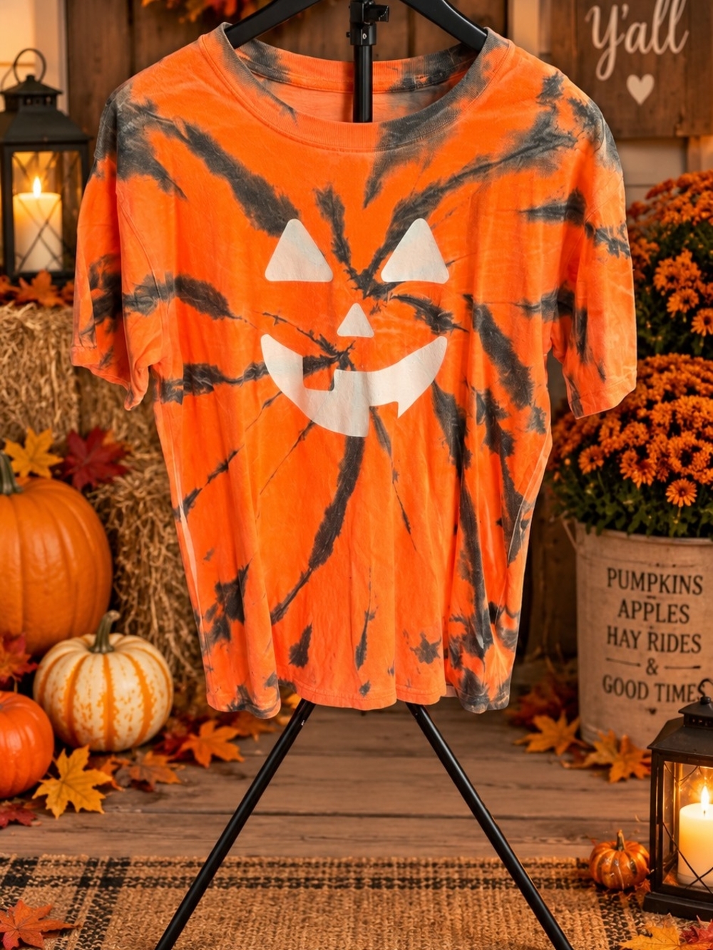 Halloween Tie Dye "Be Kind" Ghost Jack-O'-Lantern Tee M